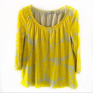 Liz Claiborne 3/4 Sleeve Yellow/Grey Relaxed Top L